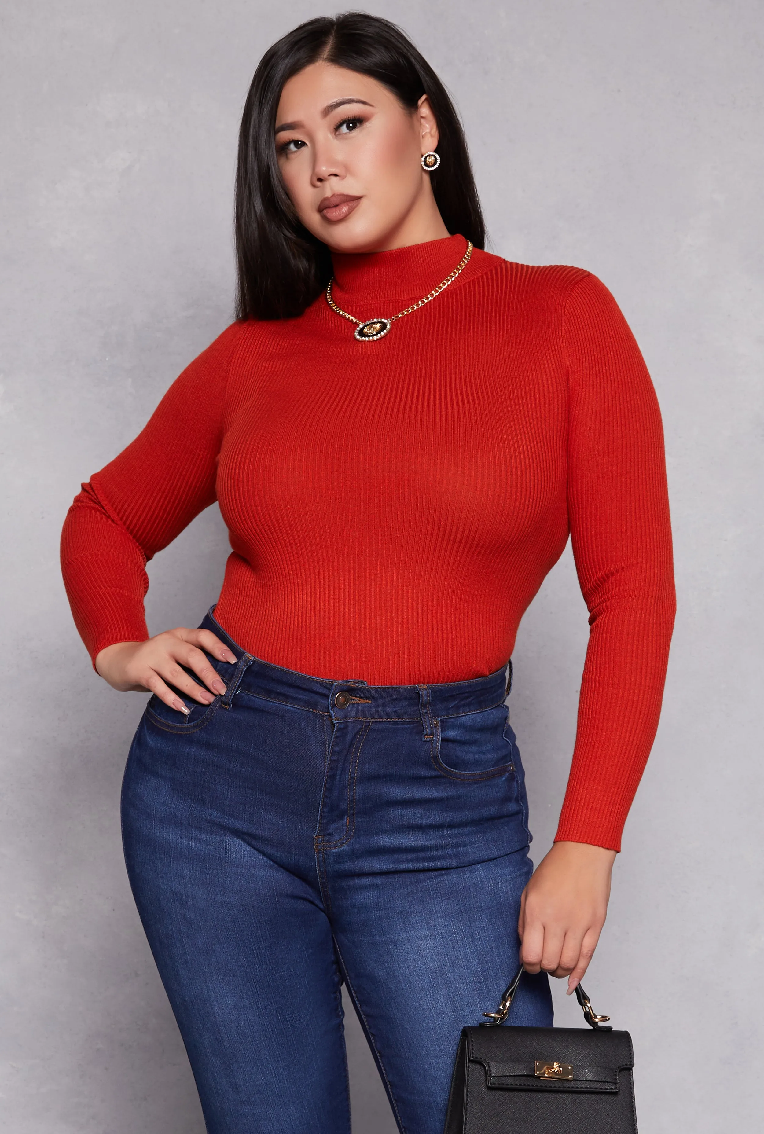 Plus Size Ribbed Mock Neck Top sold by Rainbow