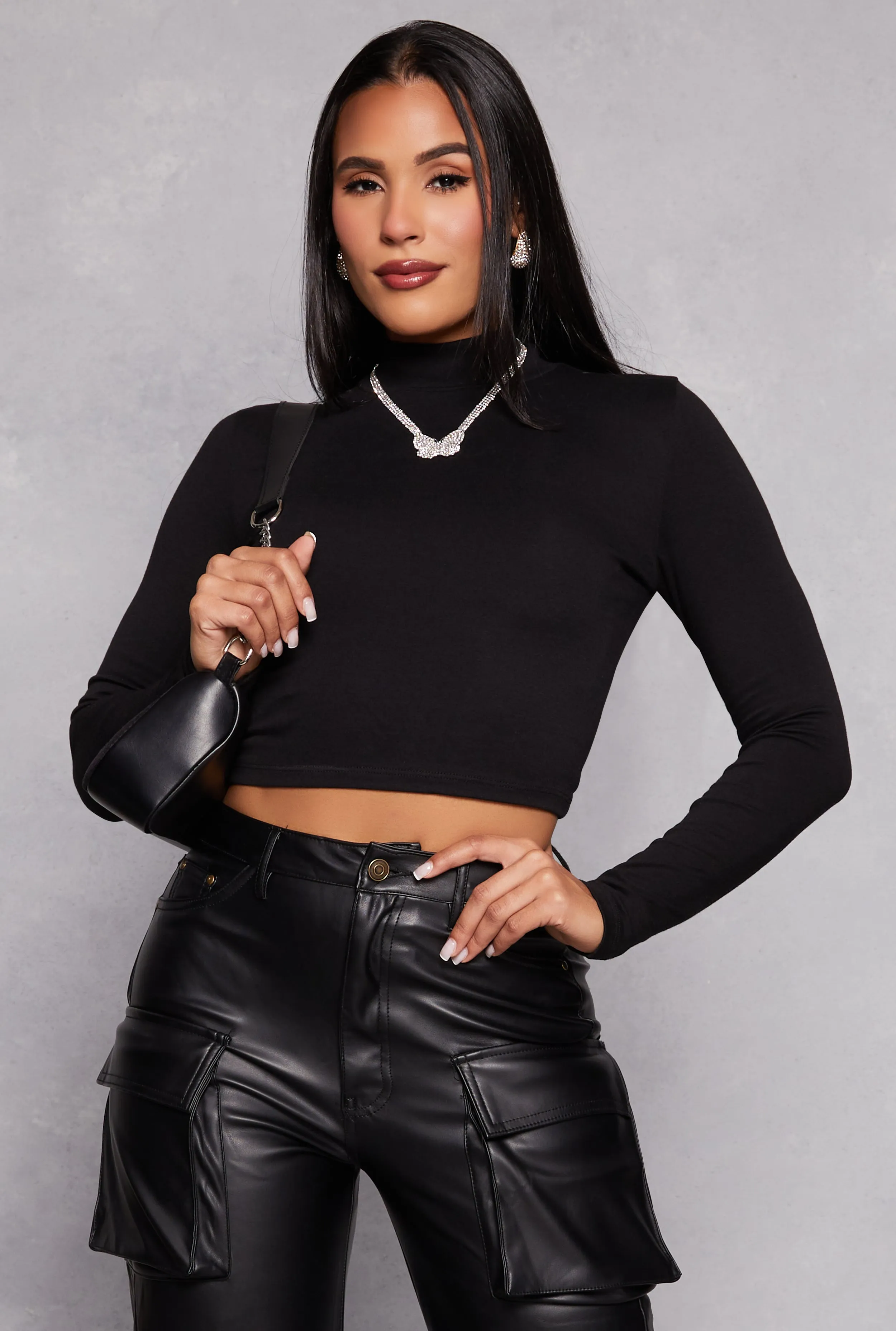 Mock Neck Long Sleeve Crop Top sold by Rainbow