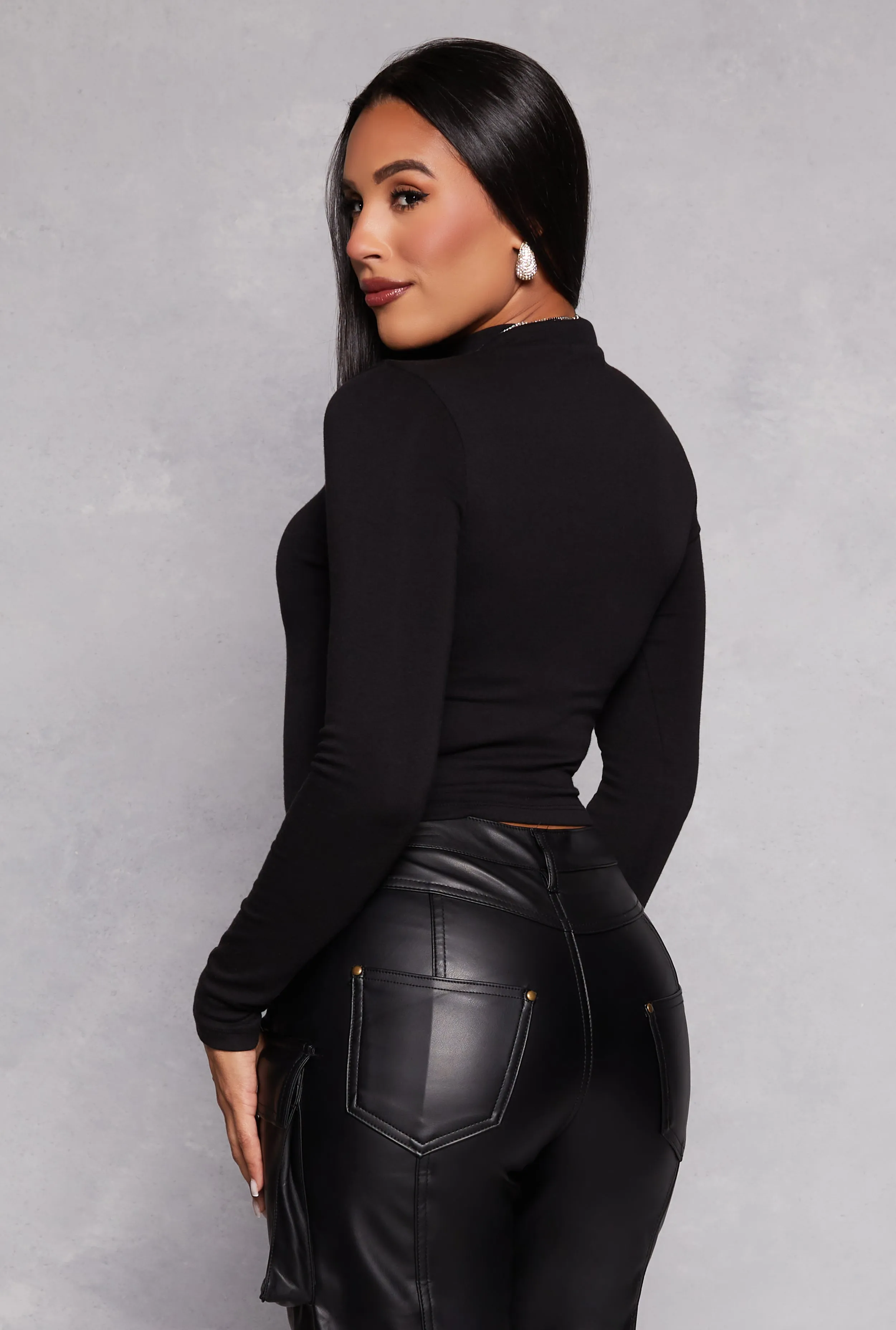 Mock Neck Long Sleeve Crop Top sold by Rainbow product image thumbnail 3