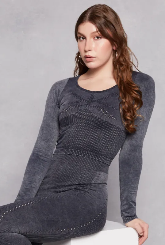 Seamless Acid Wash Laser Cut Active Top sold by Rainbow