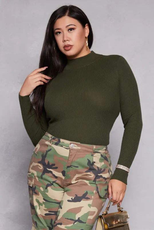 Plus Size Ribbed Mock Neck Top sold by Rainbow