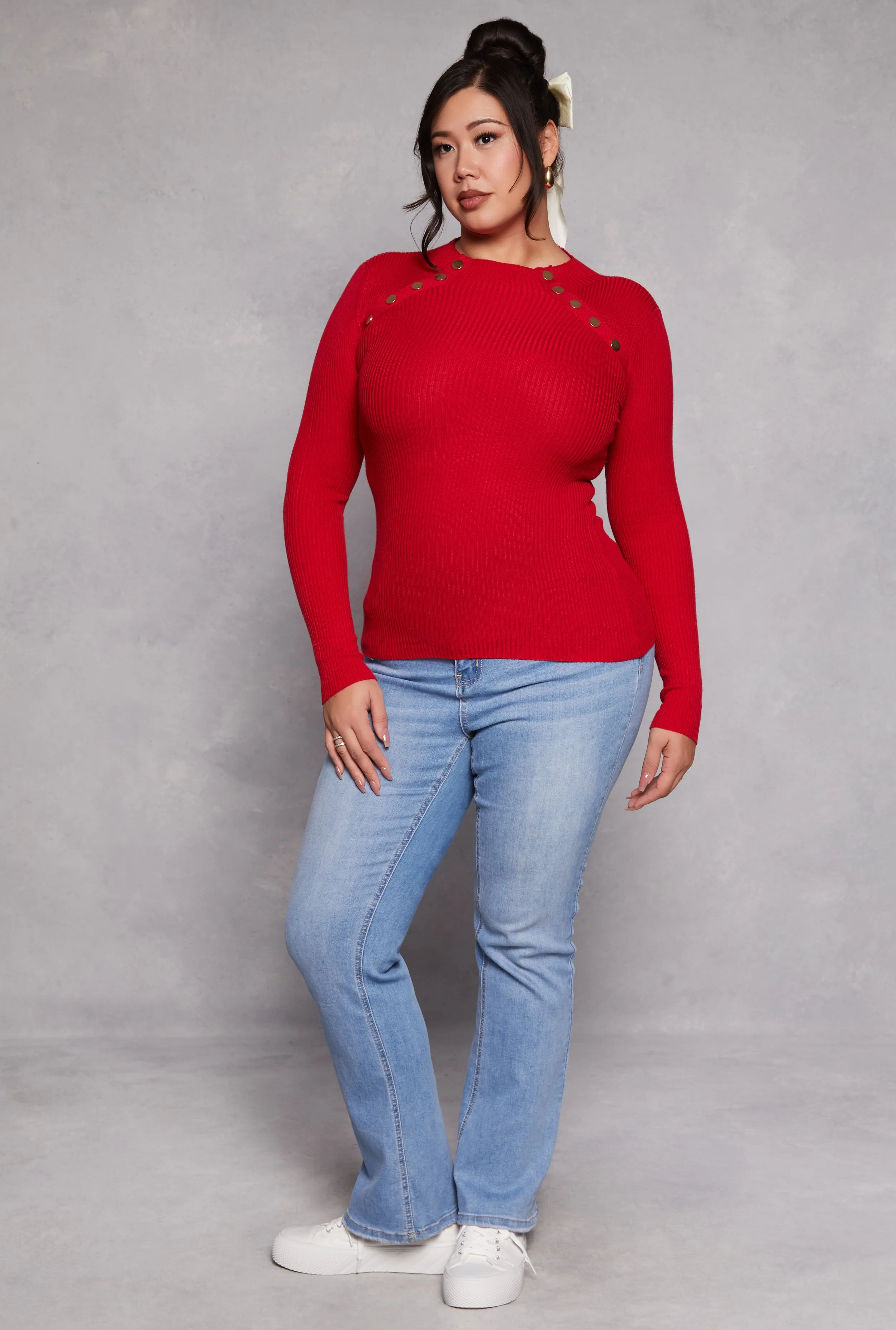 Plus Size Button Detail Crew Neck Sweater sold by Rainbow product image thumbnail 2