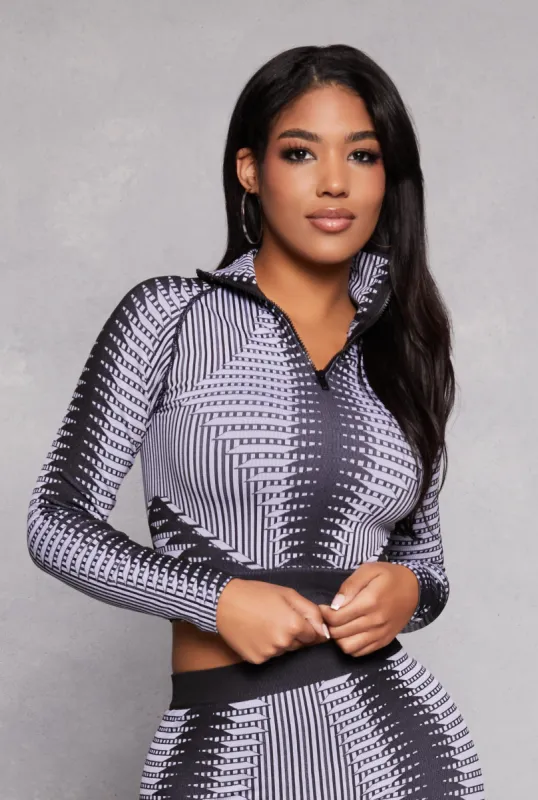 Printed Seamless Half Zip Crop Top sold by Rainbow