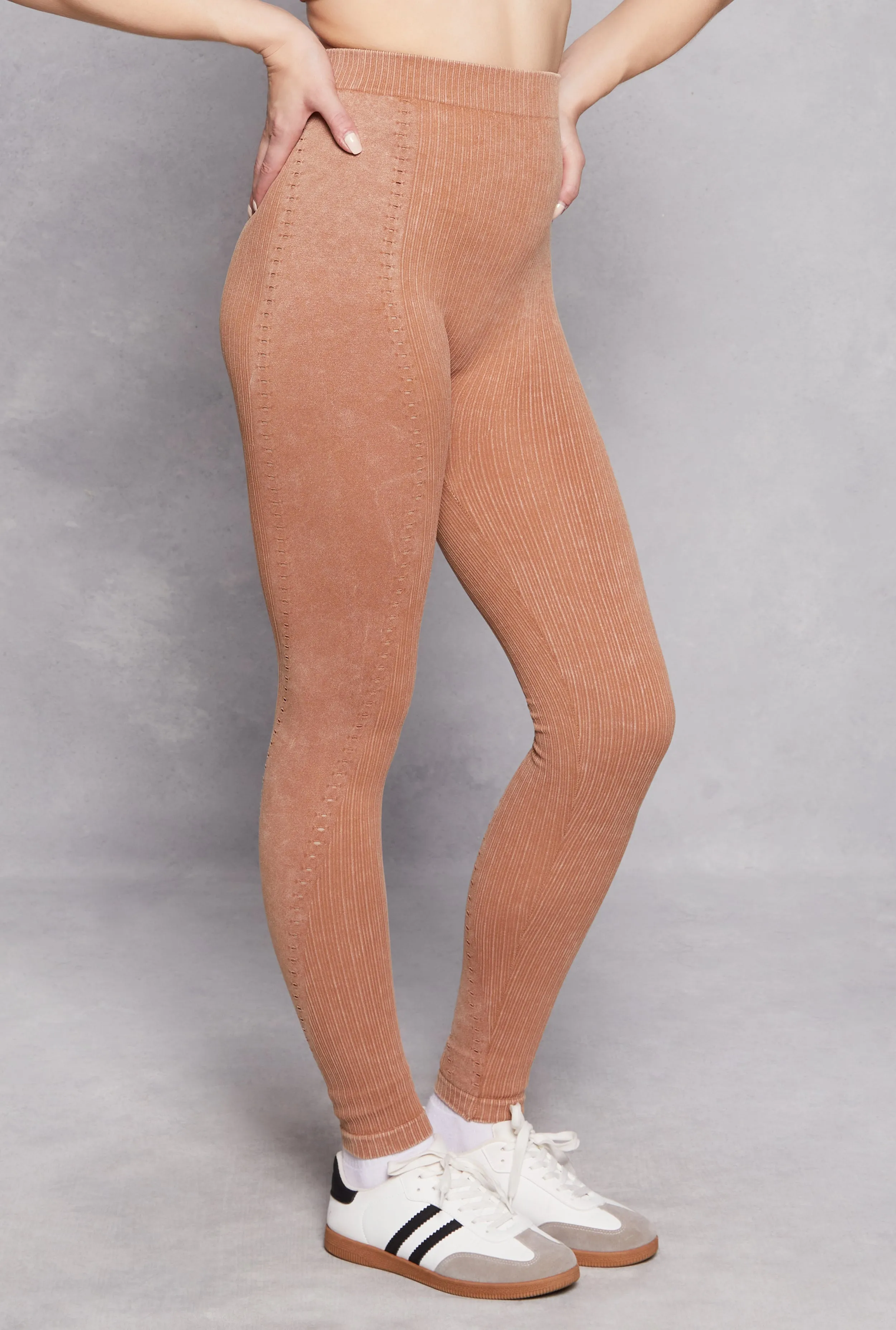 Seamless Rib Knit Laser Cut Leggings sold by Rainbow product image thumbnail 2