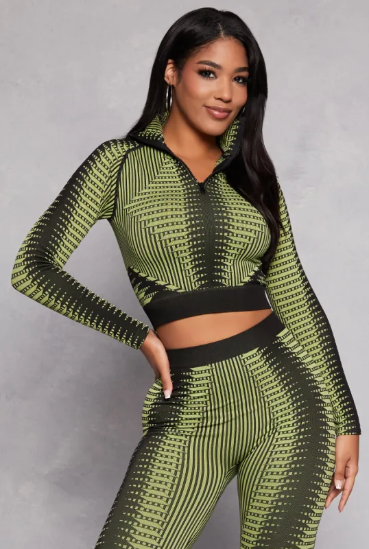 Printed Seamless Half Zip Crop Top sold by Rainbow