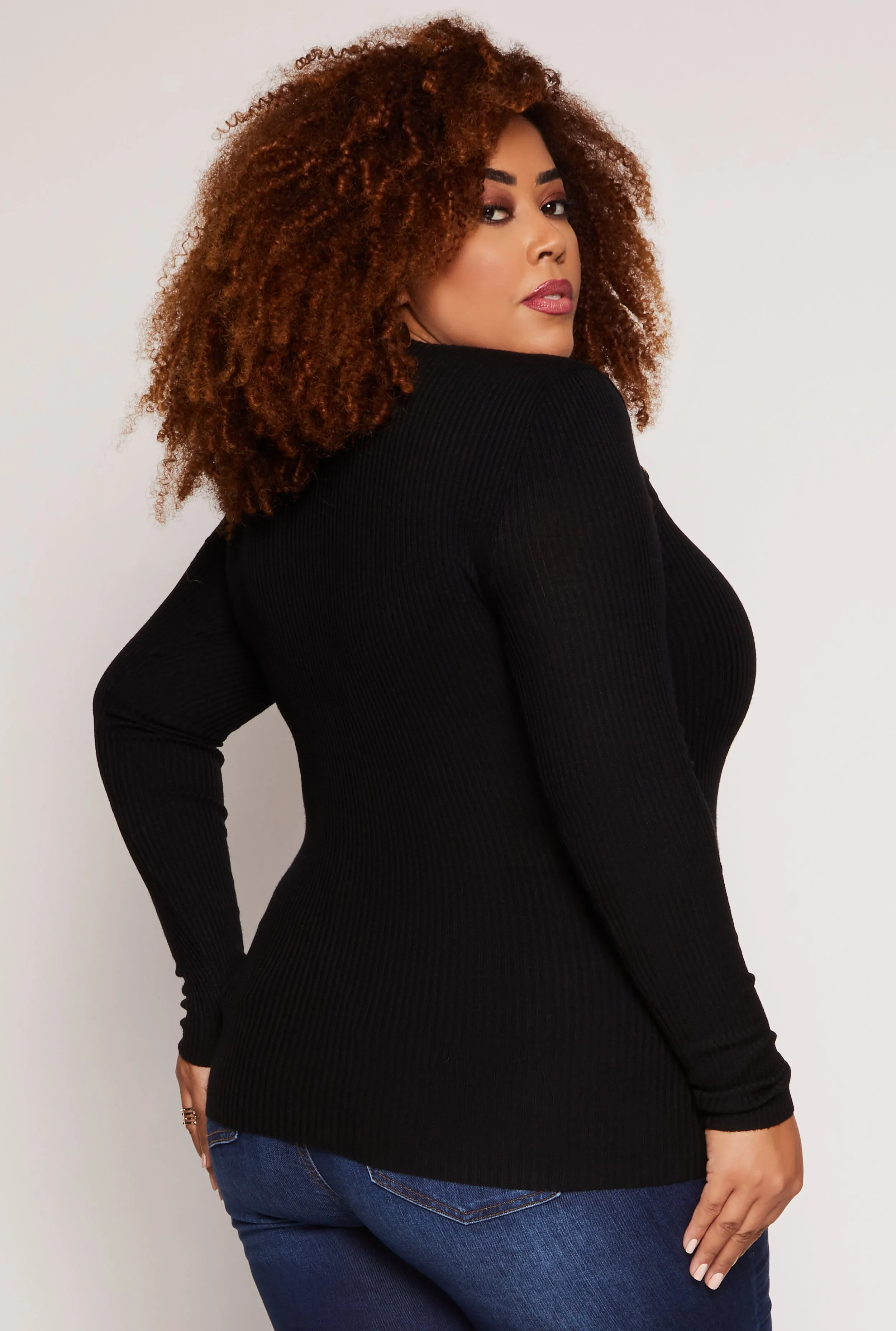 Plus Size Button Detail Crew Neck Sweater sold by Rainbow product image thumbnail 3