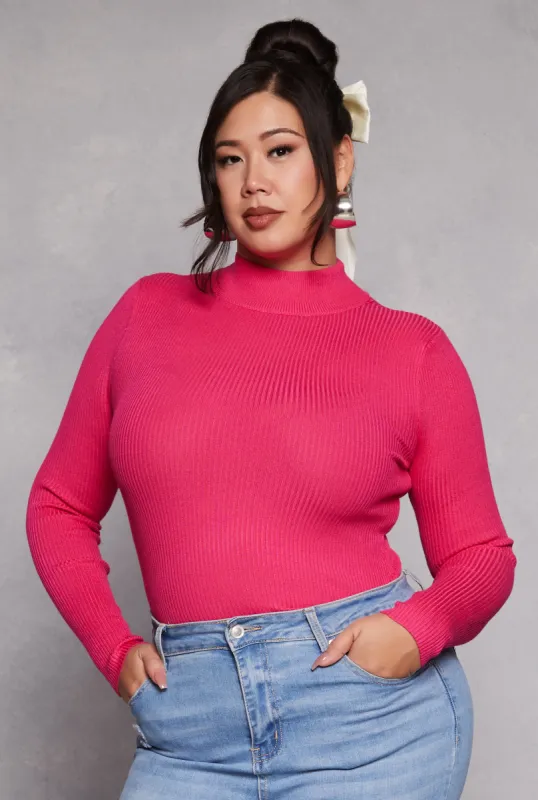 Plus Size Ribbed Mock Neck Top sold by Rainbow