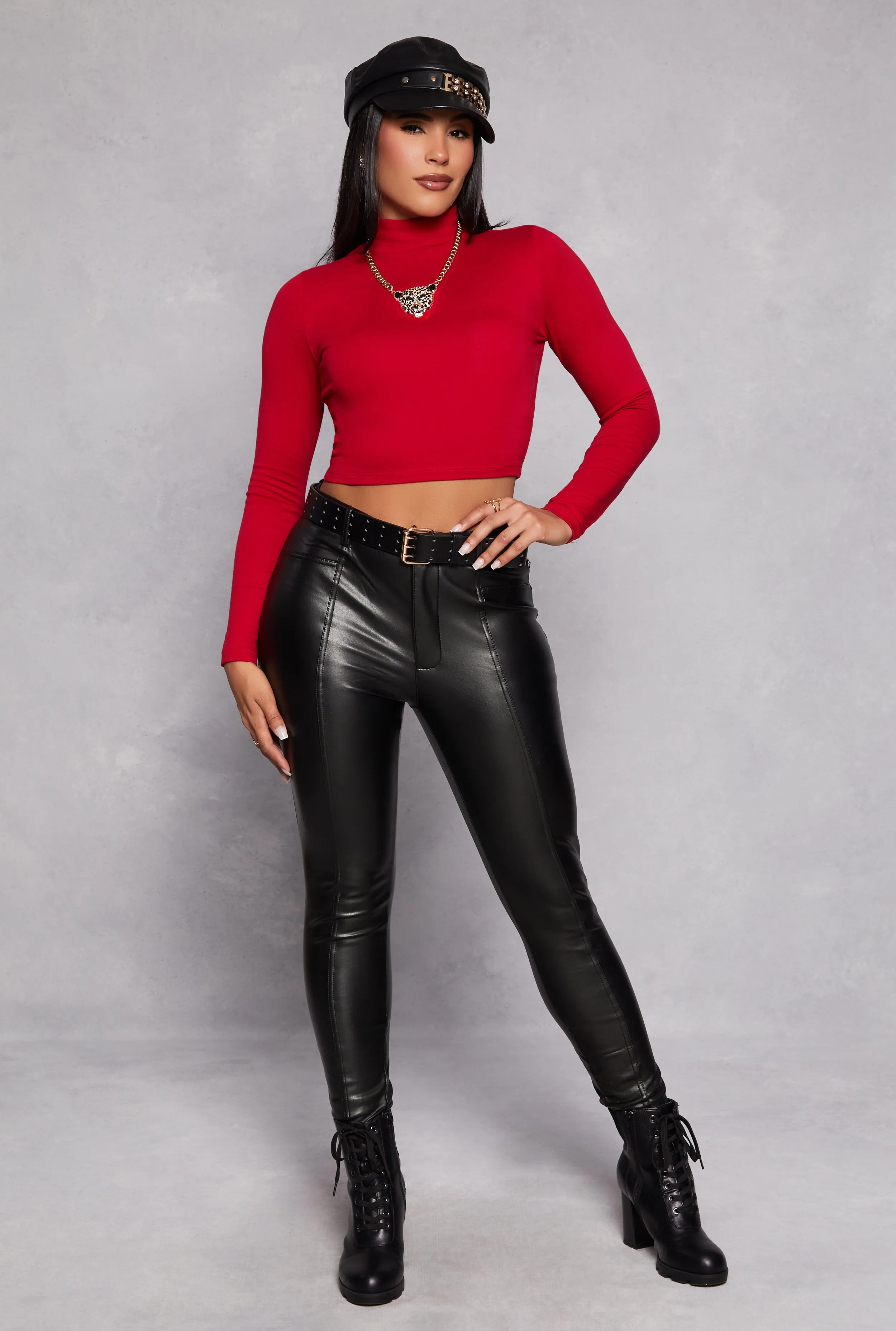 Haute Monde Faux Leather Pintuck Pants sold by Rainbow