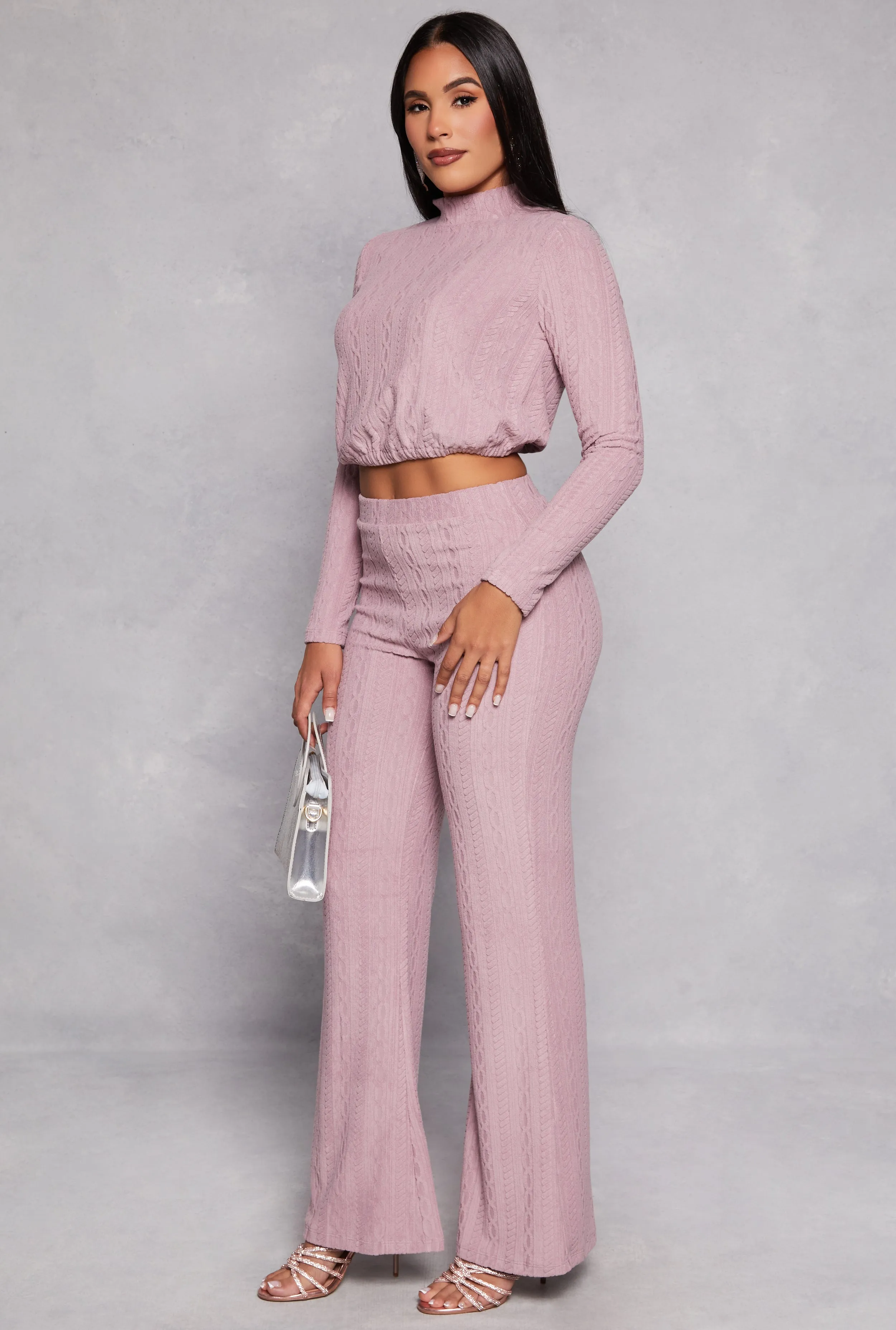 Cable Knit Long Sleeve Crop Top sold by Rainbow product image thumbnail 2