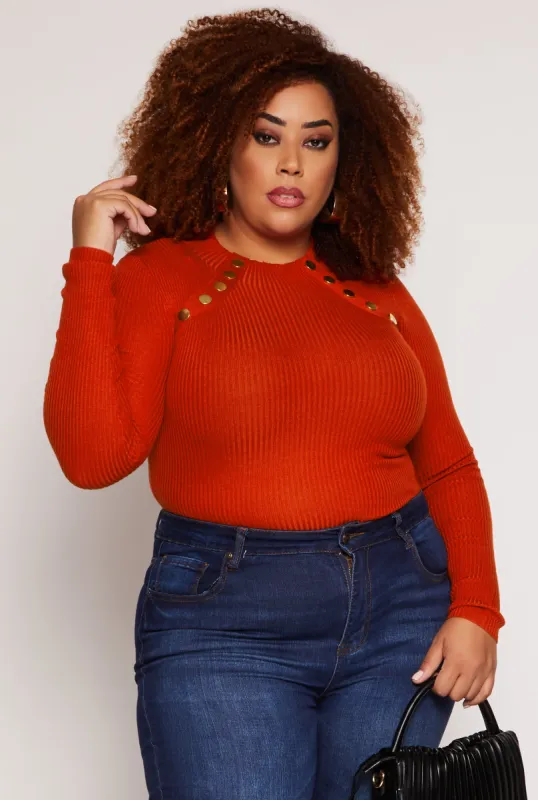Plus Size Button Detail Crew Neck Sweater sold by Rainbow