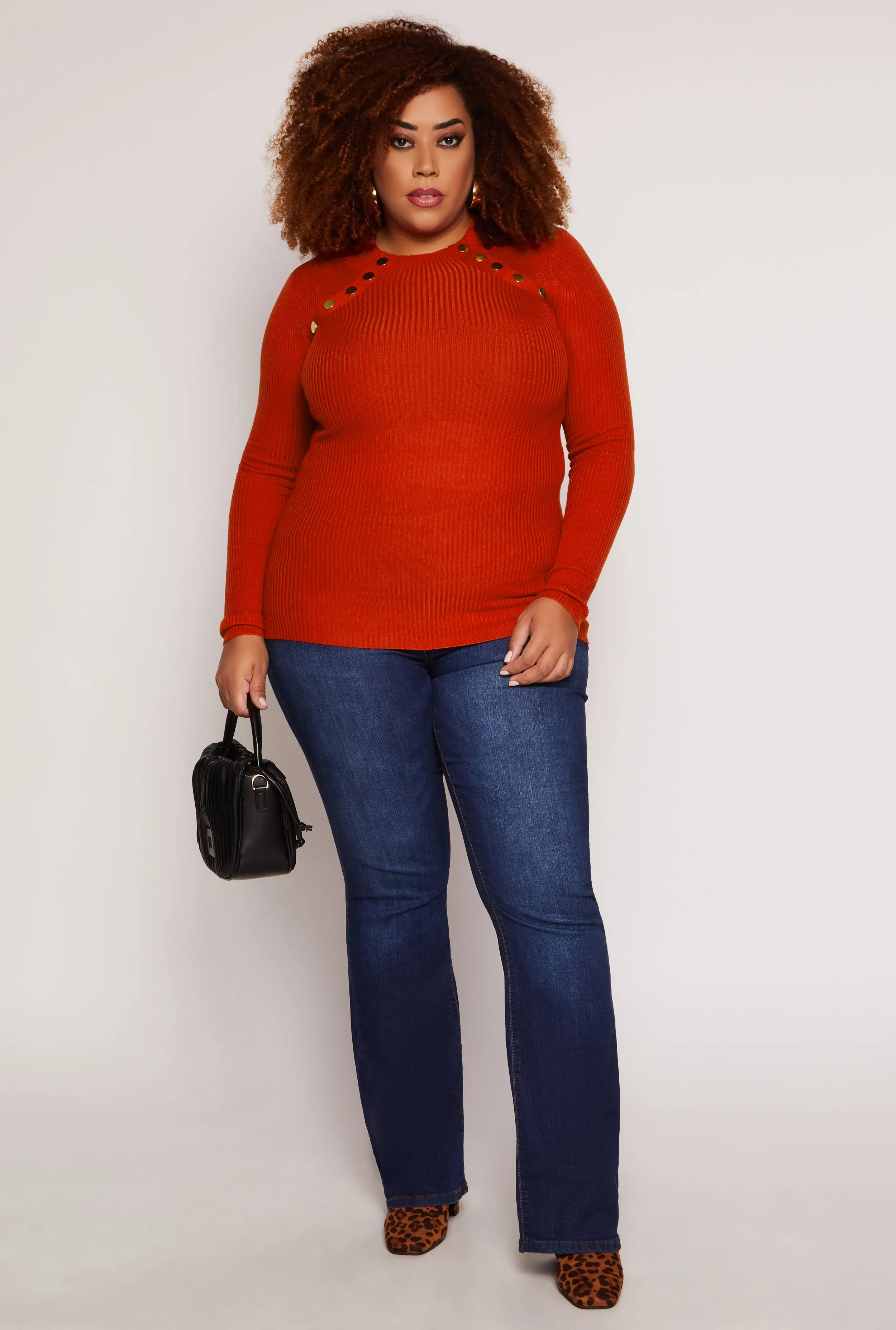 Plus Size Button Detail Crew Neck Sweater sold by Rainbow product image thumbnail 2