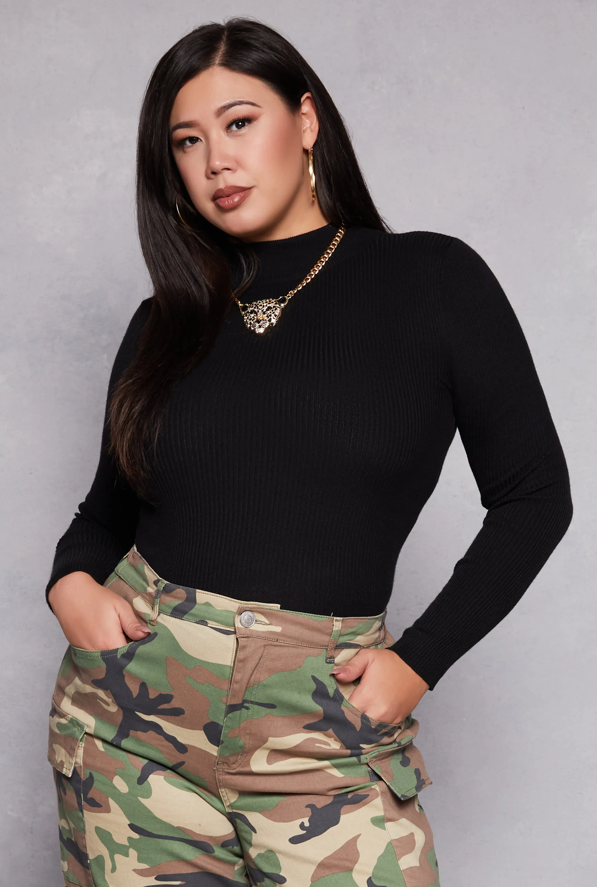 Plus Size Ribbed Mock Neck Top sold by Rainbow