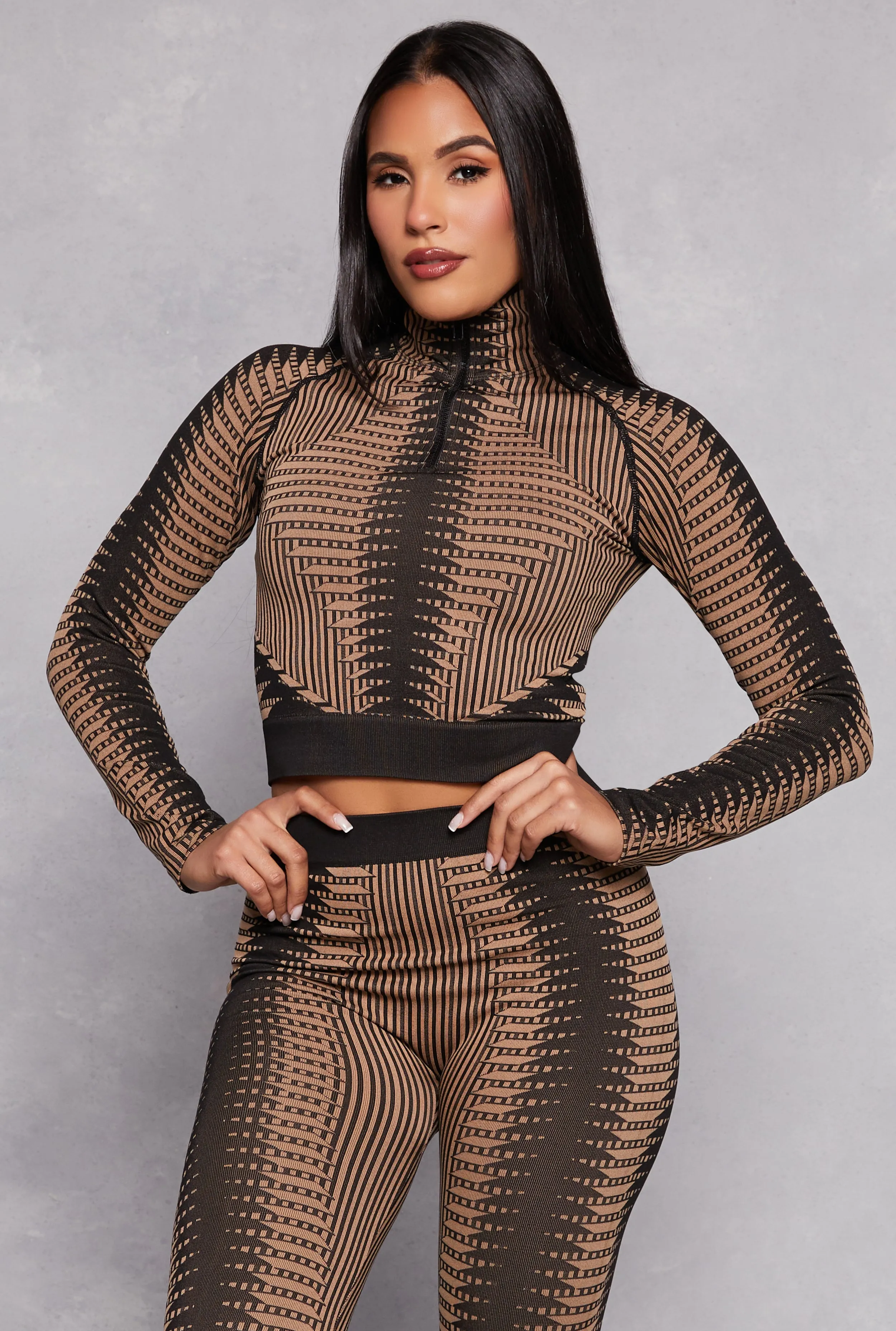 Printed Seamless Half Zip Crop Top sold by Rainbow