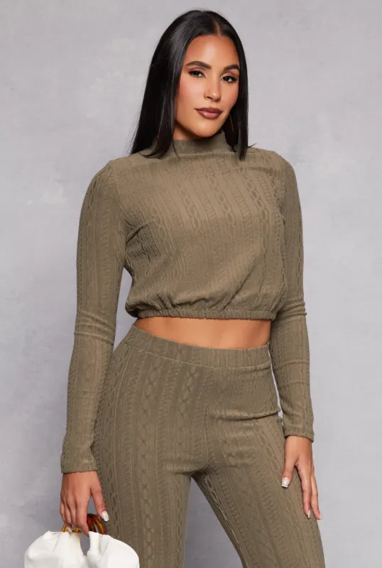 Cable Knit Long Sleeve Crop Top sold by Rainbow