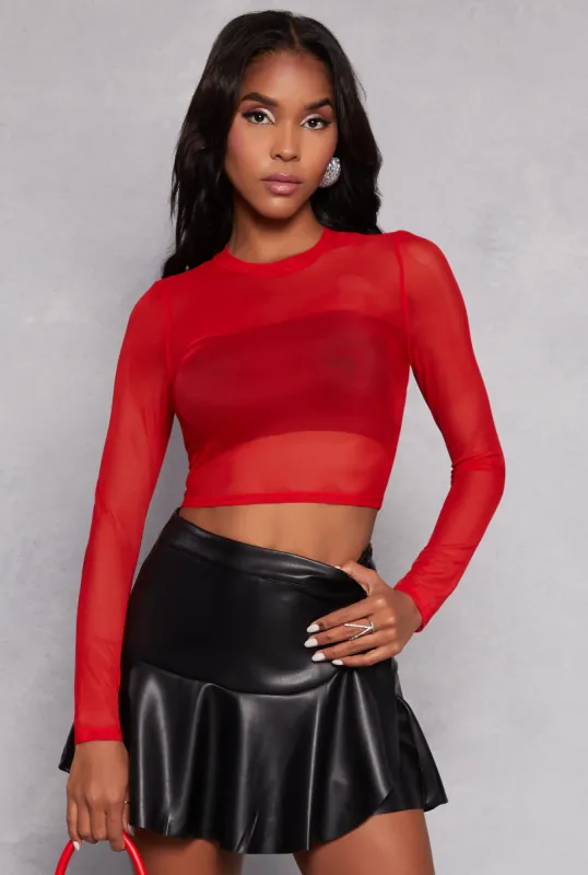 Mesh Long Sleeve Crop Top sold by Rainbow