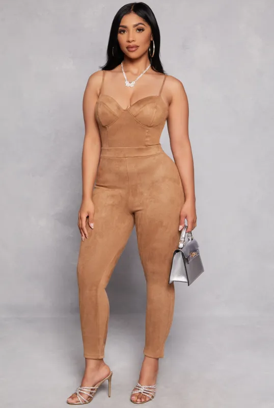 Haute Monde Faux Suede Bustier Jumpsuit sold by Rainbow