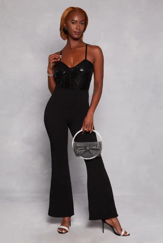 Almost Famous Sequin Bustier Jumpsuit sold by Rainbow
