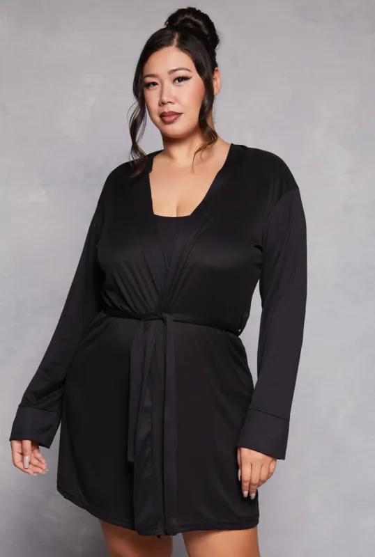 Plus Size Ribbed Lettuce Trim Cami Nightgown with Robe sold by Rainbow