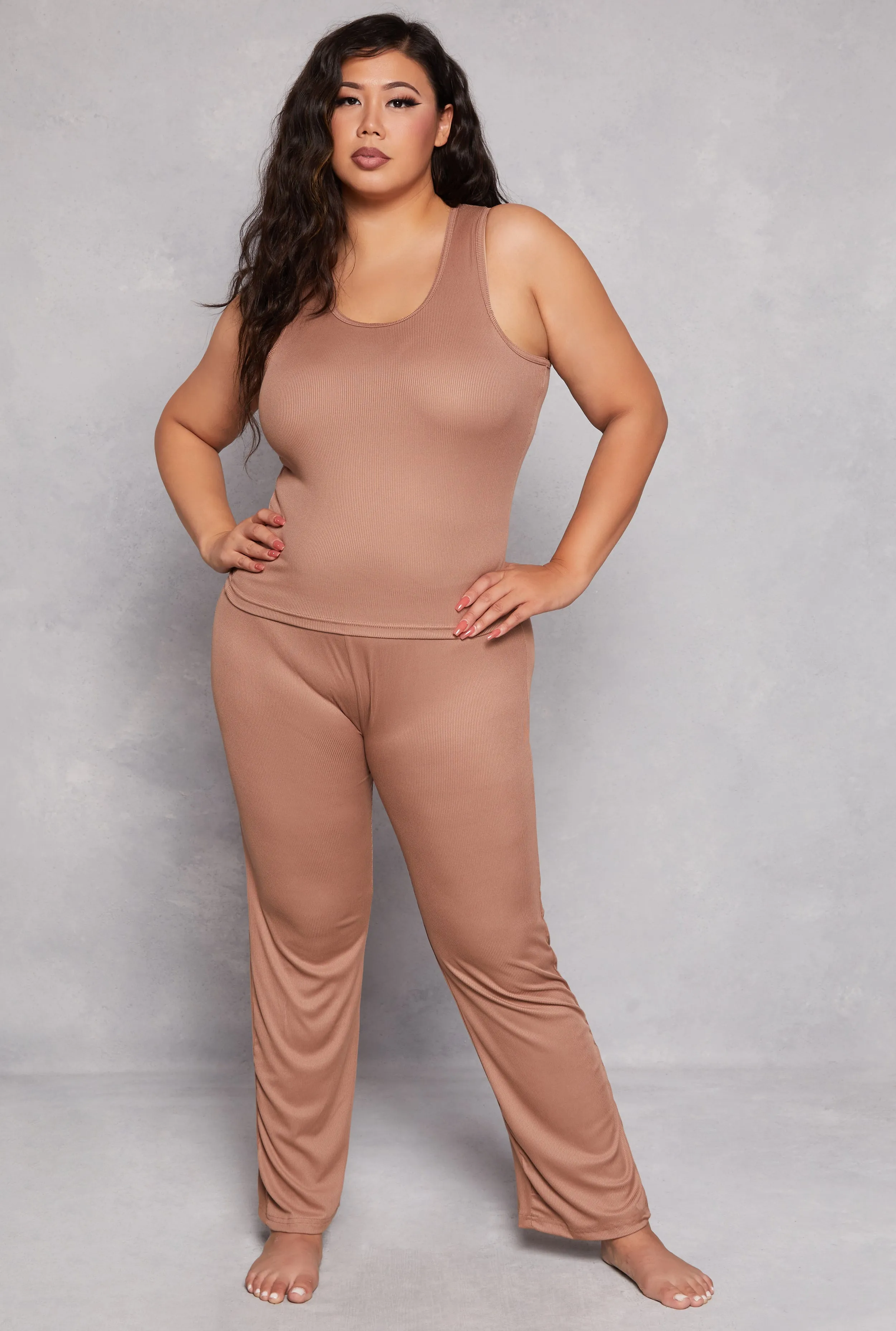 Plus Size Basic Pajama Tank Top and Pants with Robe sold by Rainbow product image thumbnail 3