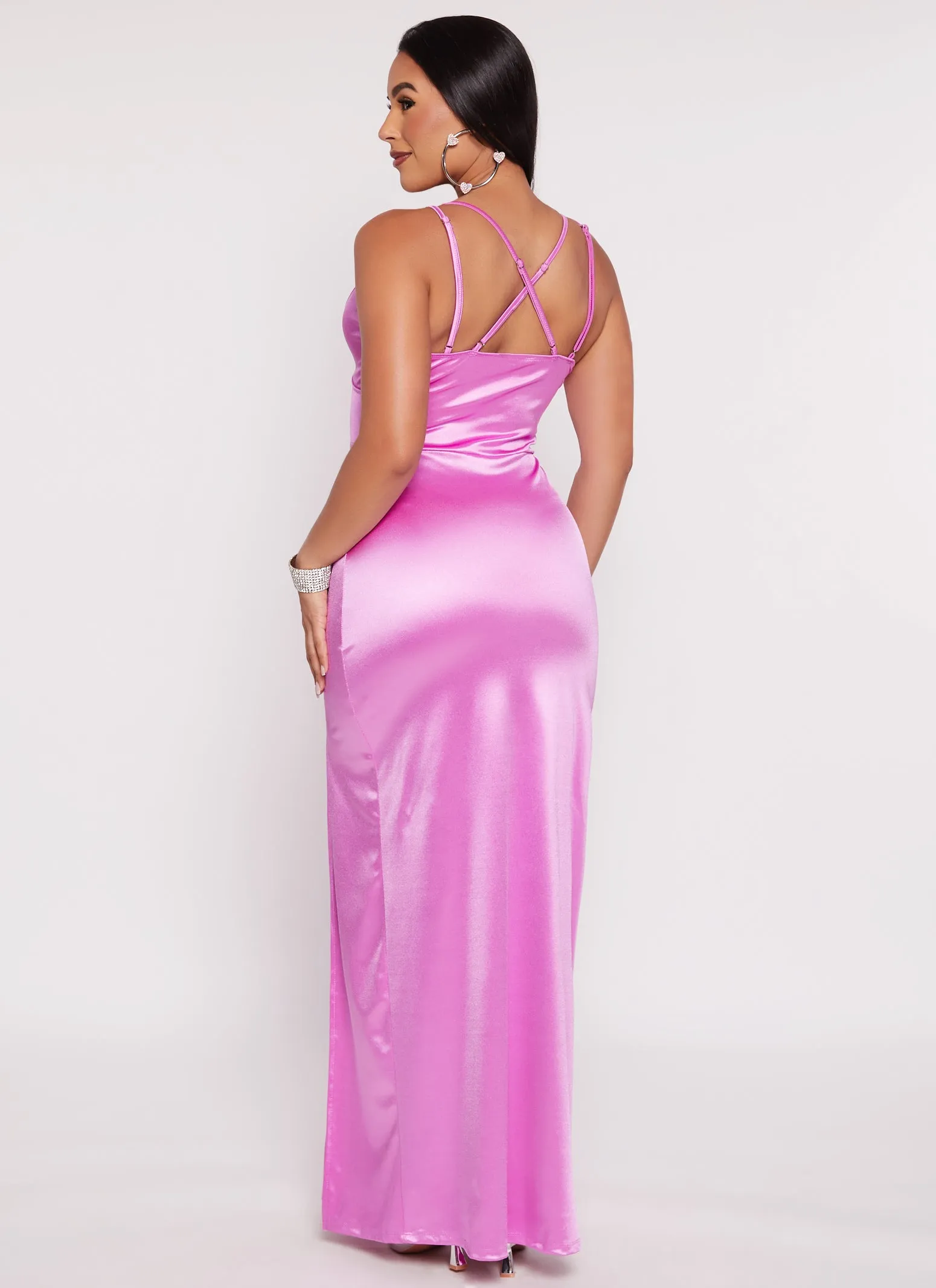 Iris Satin Double Strap Side Slit Maxi Dress sold by Rainbow product image thumbnail 3