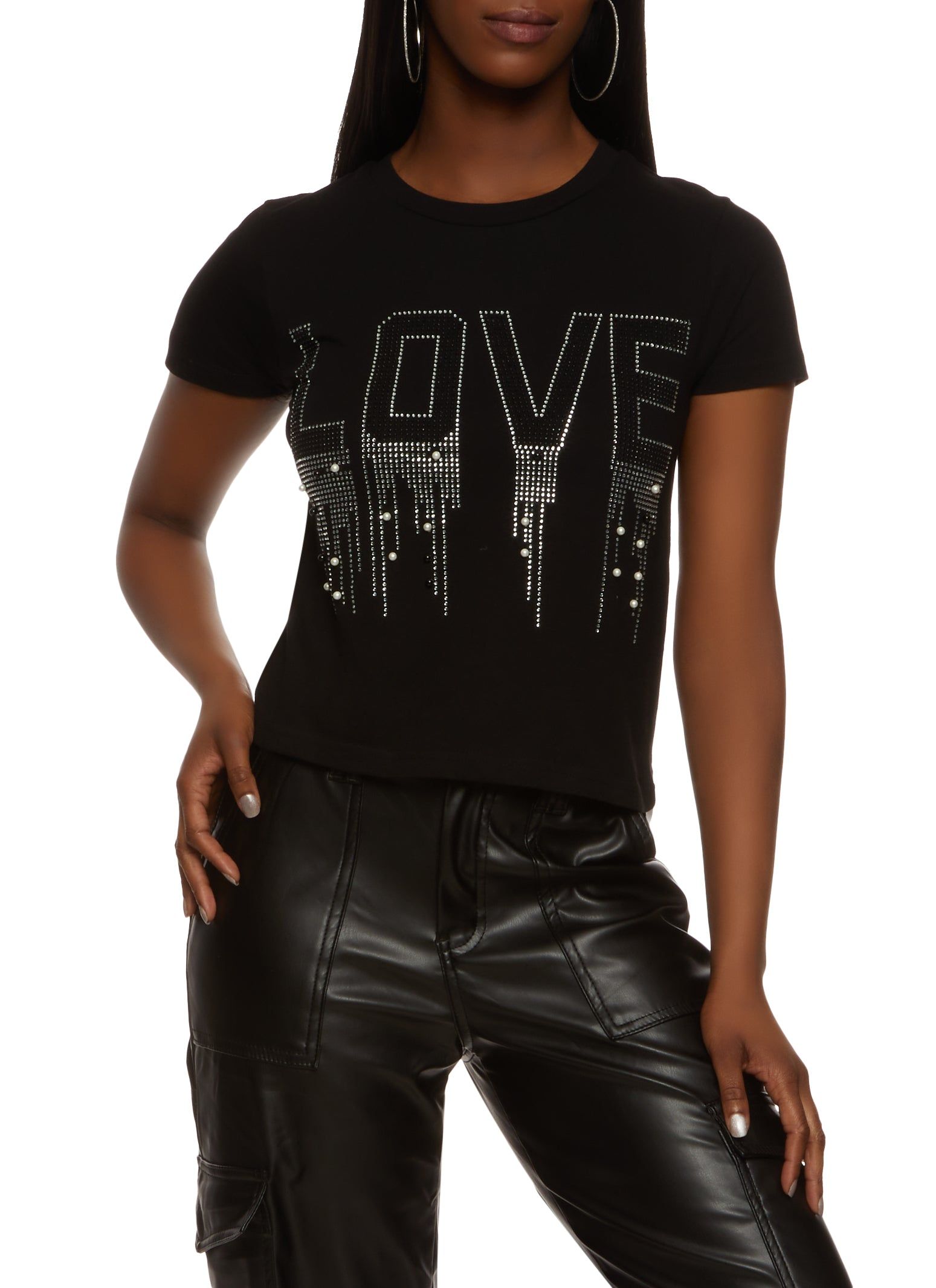 Love Rhinestone Faux Pearl Graphic Tee sold by Rainbow