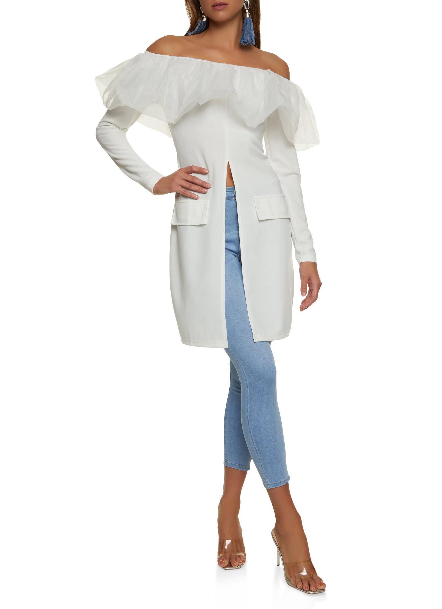 Slit Hem Tulle Off the Shoulder Blouse sold by Rainbow product image thumbnail 2