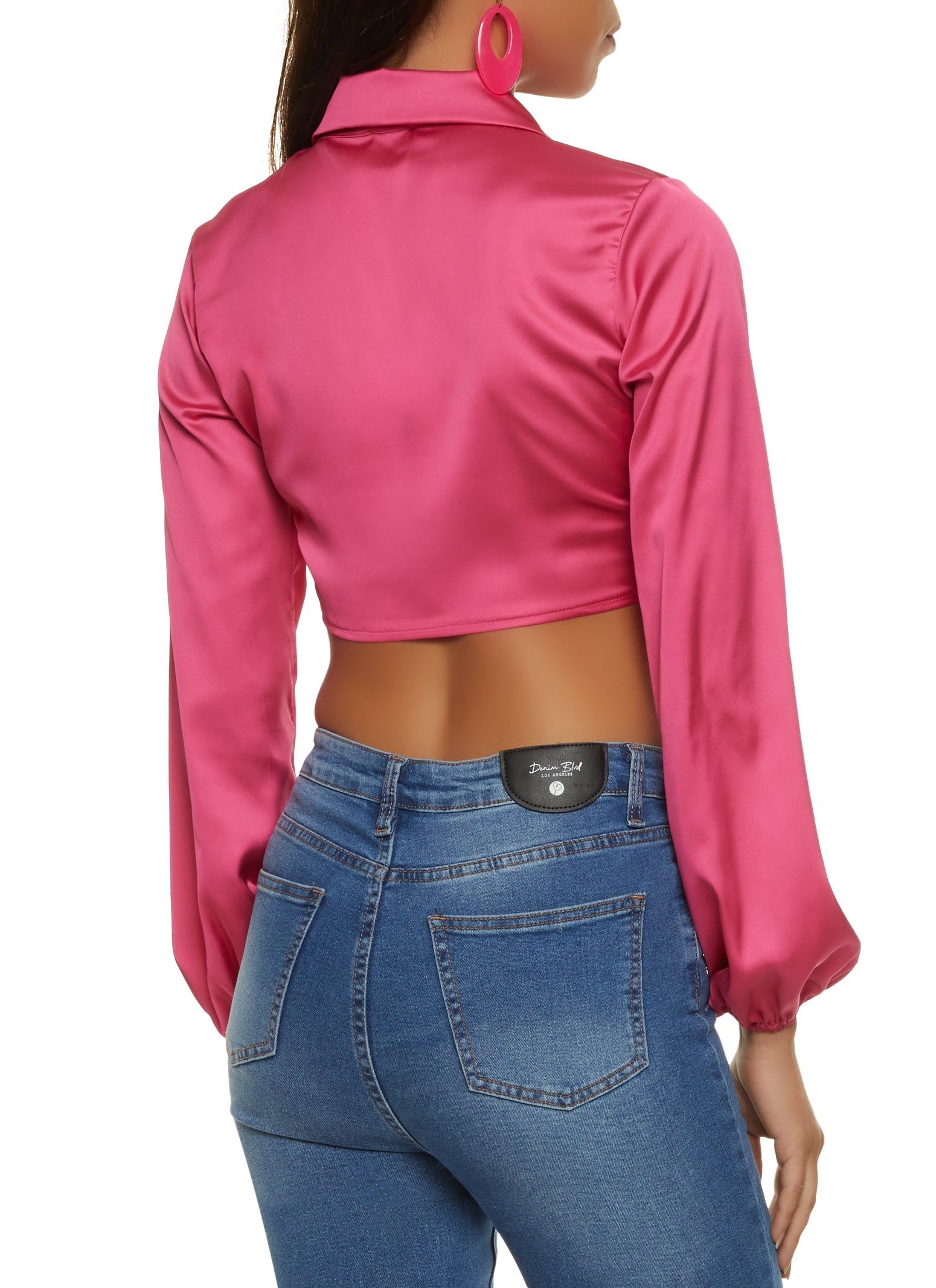 Satin Tie Front Cropped Blouse sold by Rainbow product image thumbnail 3