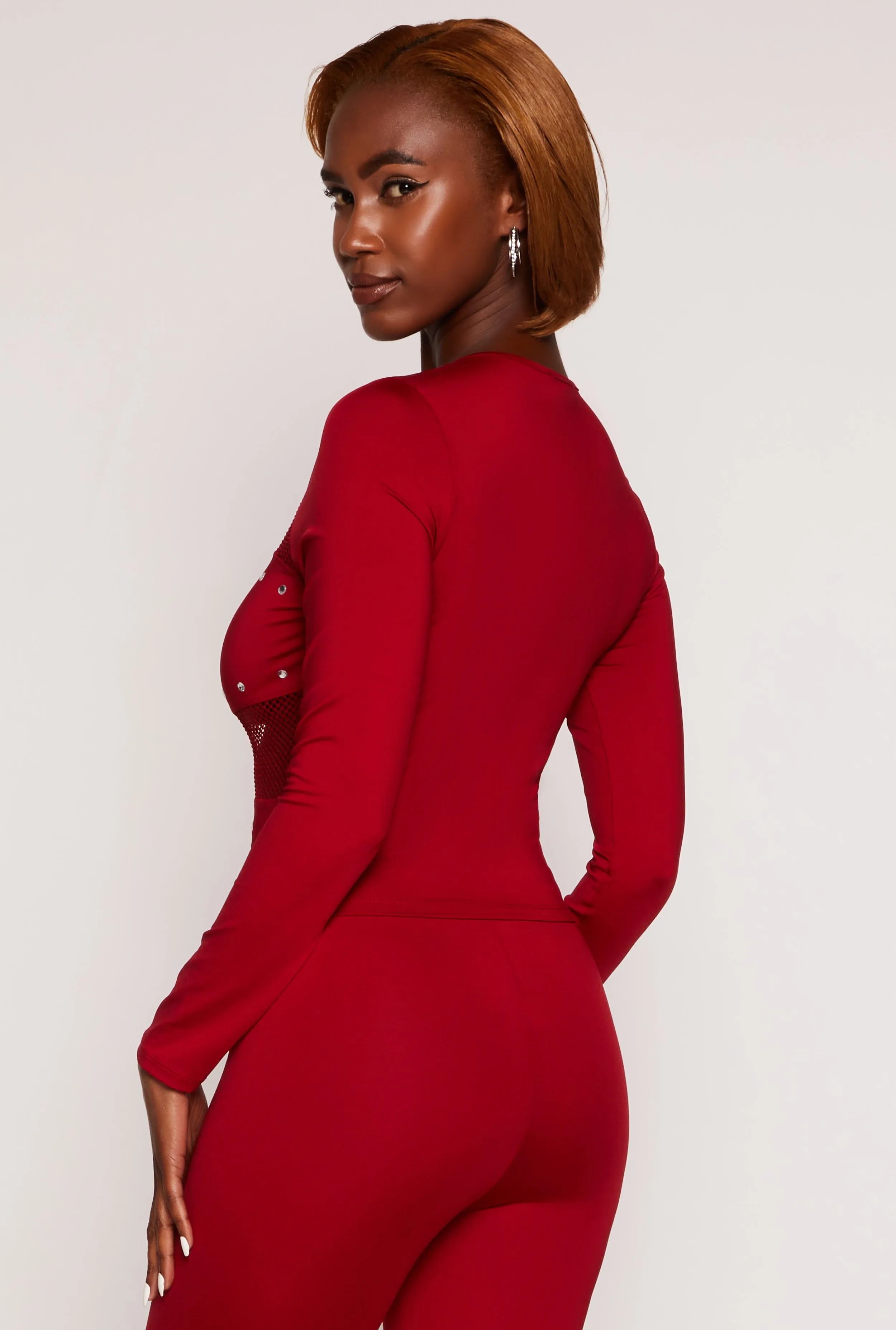 Rhinestone Fishnet Detail Long Sleeve Top sold by Rainbow product image thumbnail 3