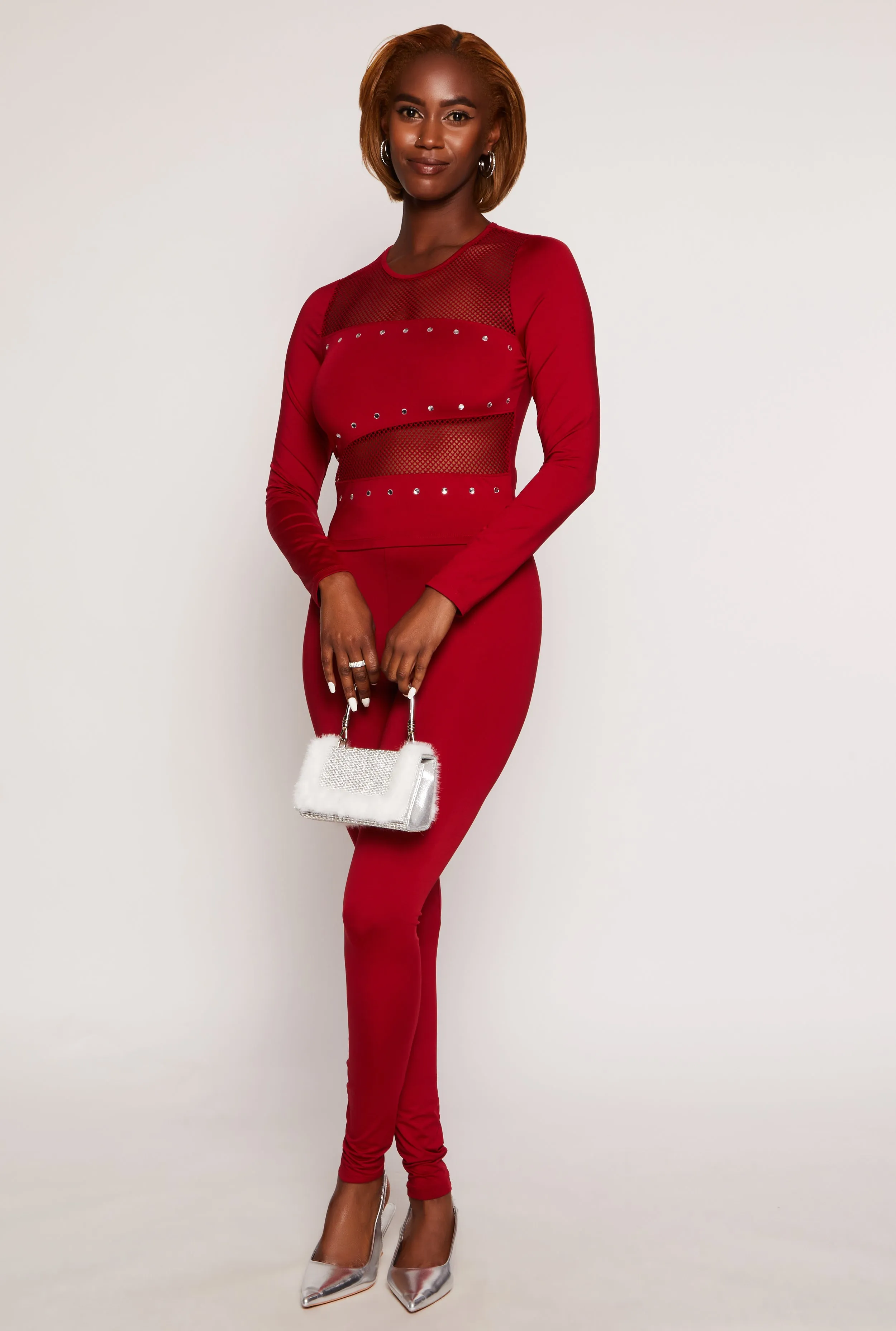 Rhinestone Fishnet Detail Long Sleeve Top sold by Rainbow product image thumbnail 2