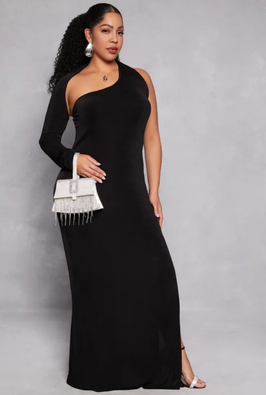 Plus Size Asymmetrical One Shoulder Maxi Dress sold by Rainbow
