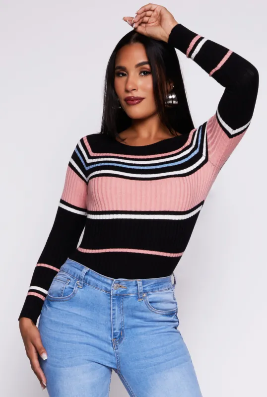 Ribbed Knit Striped Sweater sold by Rainbow