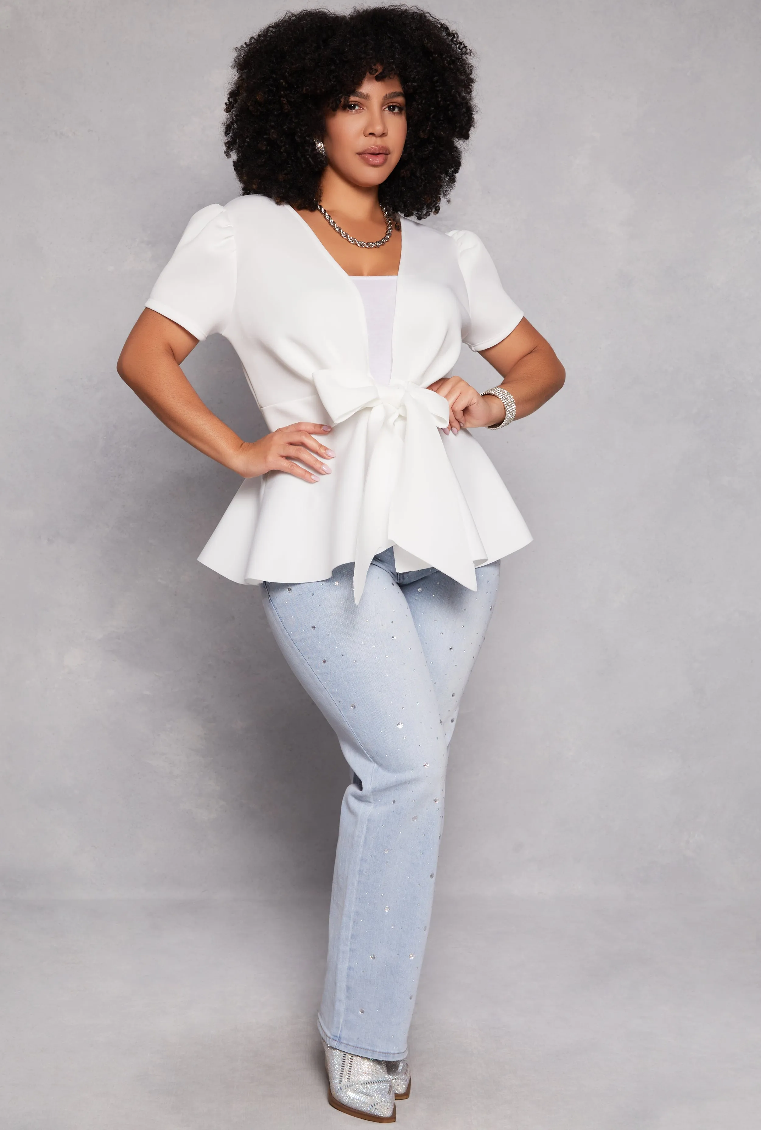Plus Size Tie Waist Peplum Top sold by Rainbow product image thumbnail 2