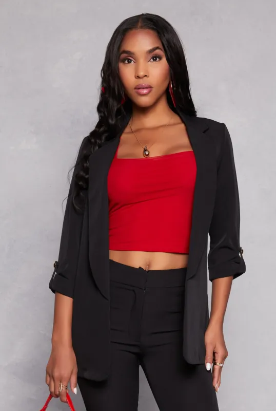 Crepe Knit Open Front Tabbed Sleeve Blazer sold by Rainbow