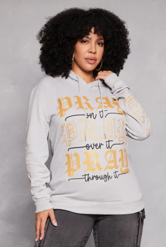Plus Size Pray Graphic Pullover Hoodie sold by Rainbow
