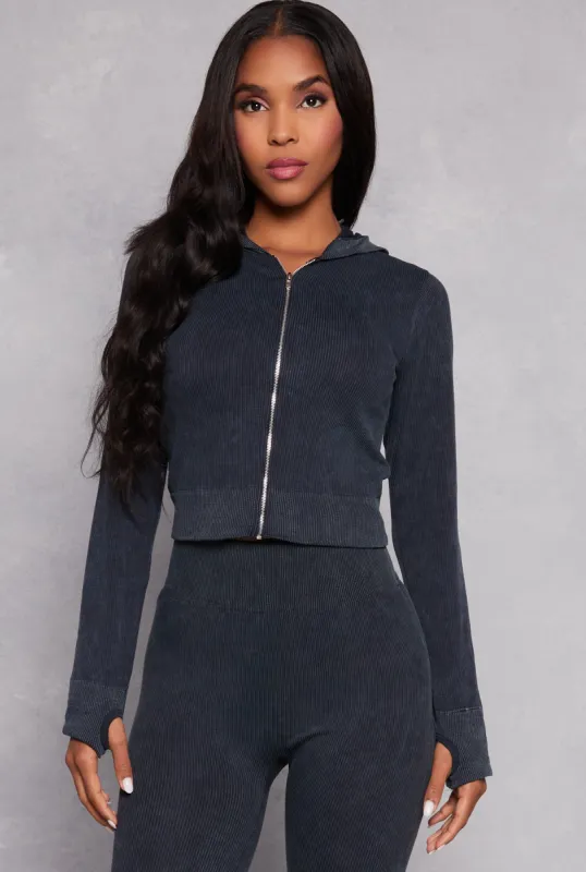 Acid Wash Seamless Zip Front Hoodie sold by Rainbow