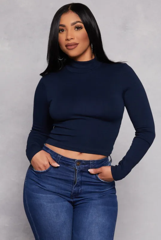 Mock Neck Long Sleeve Crop Top sold by Rainbow
