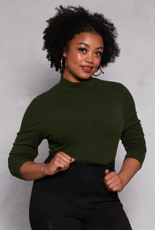 Plus Size Ribbed Knit Mock Neck Top sold by Rainbow
