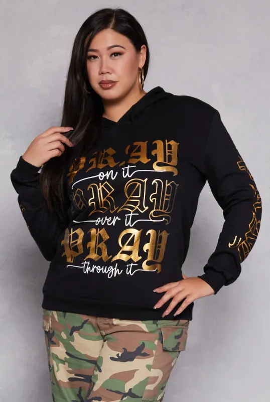 Plus Size Pray Graphic Pullover Hoodie sold by Rainbow