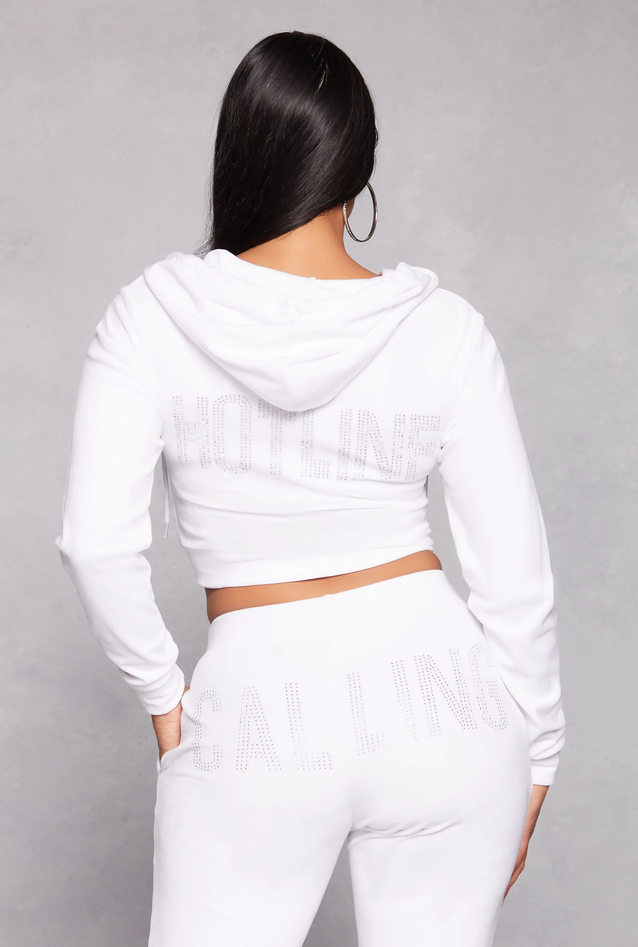 Velour Hotline Rhinestone Zip Front Hoodie sold by Rainbow product image thumbnail 3