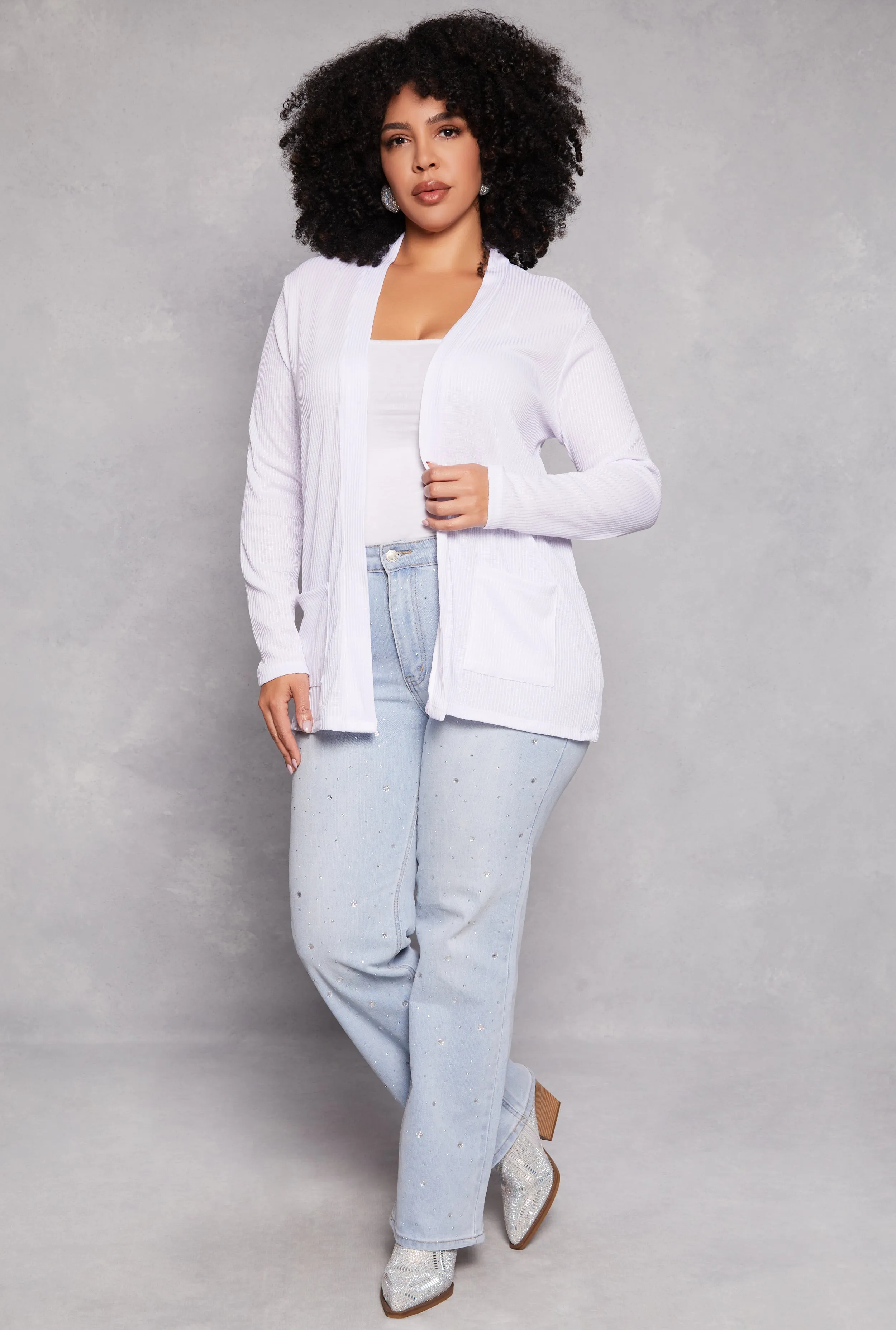 Plus Size Ribbed Knit Open Front Cardigan sold by Rainbow product image thumbnail 2