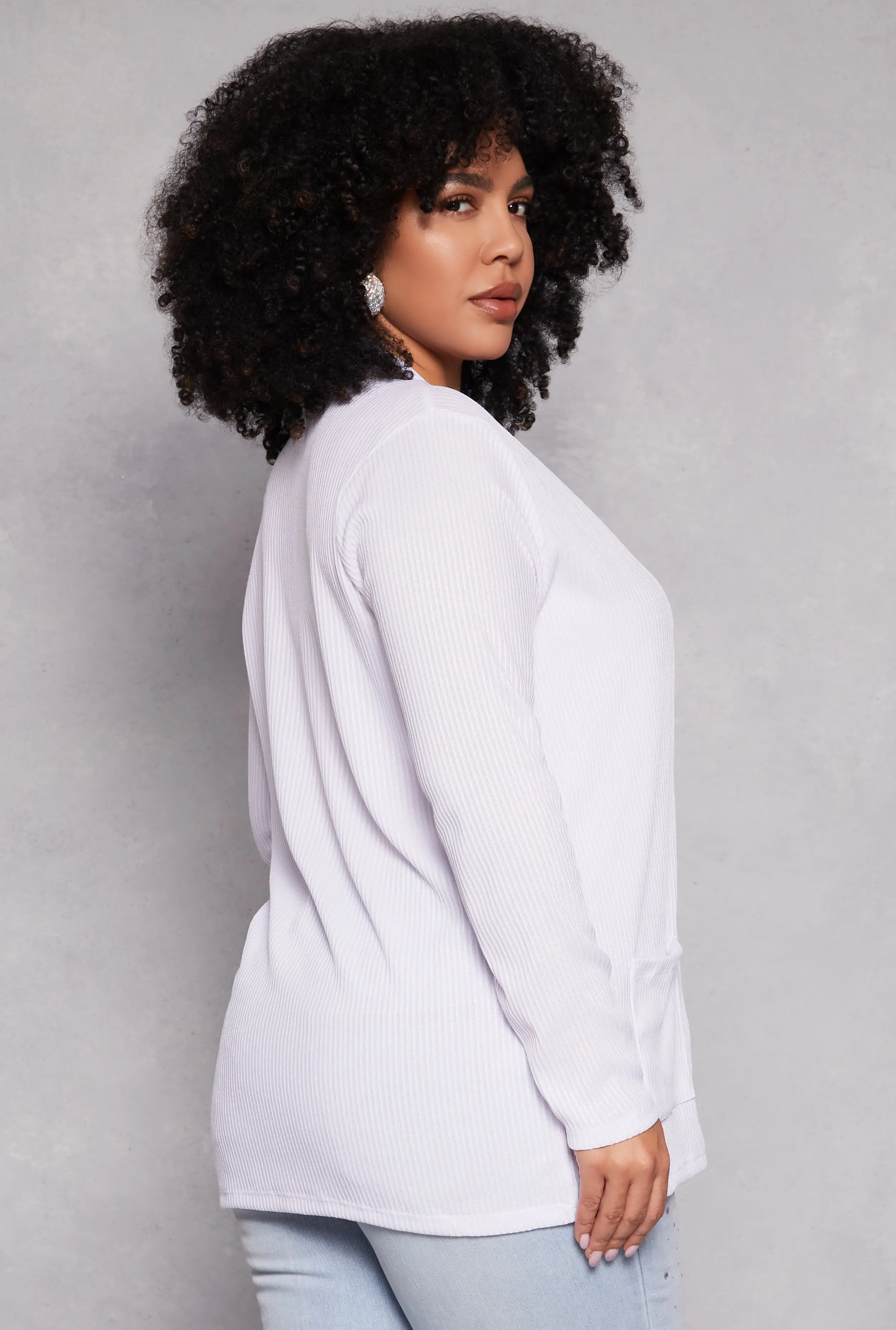 Plus Size Ribbed Knit Open Front Cardigan sold by Rainbow product image thumbnail 3