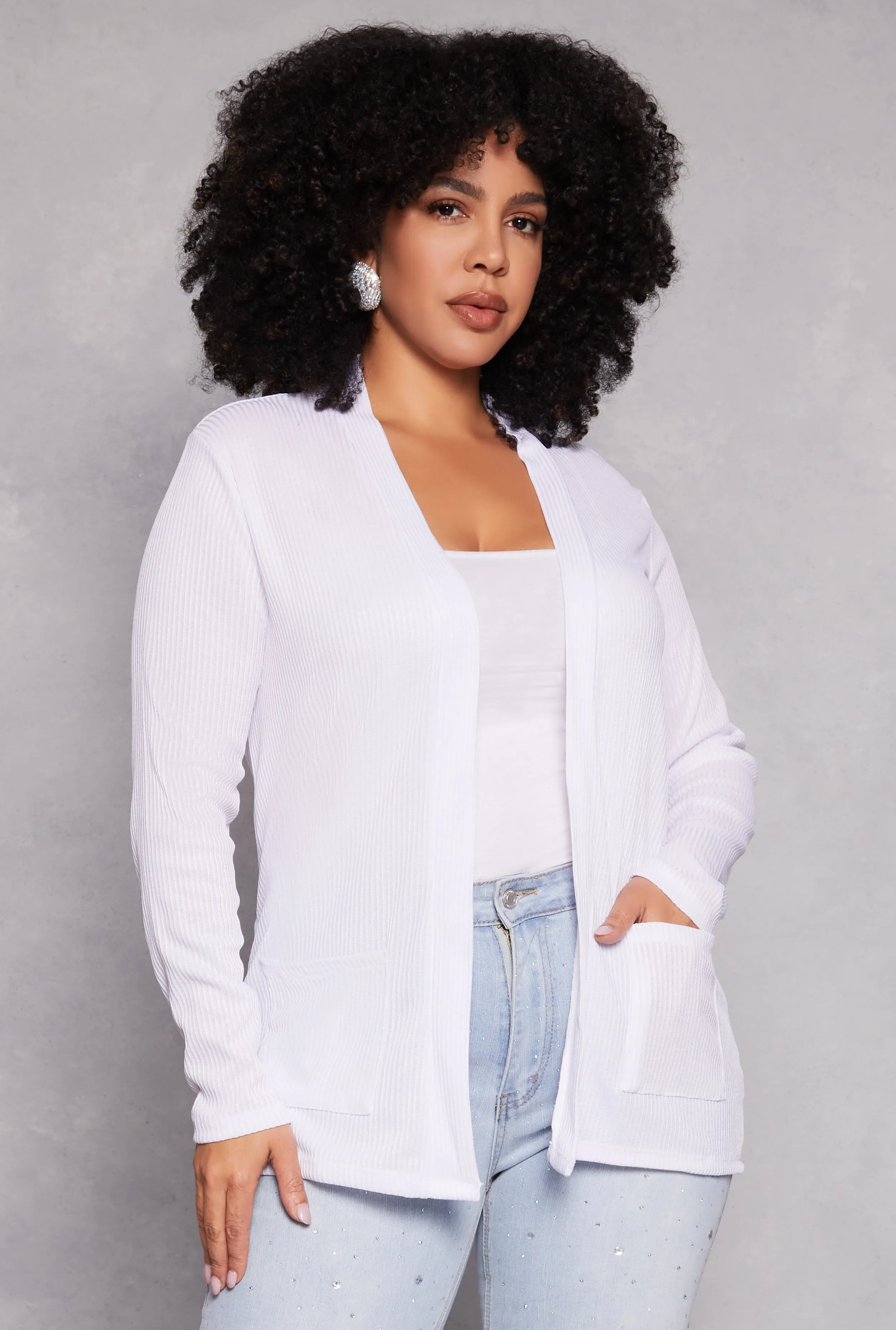 Plus Size Ribbed Knit Open Front Cardigan sold by Rainbow