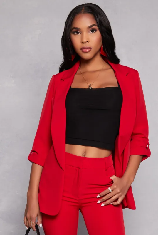Crepe Knit Open Front Tabbed Sleeve Blazer sold by Rainbow