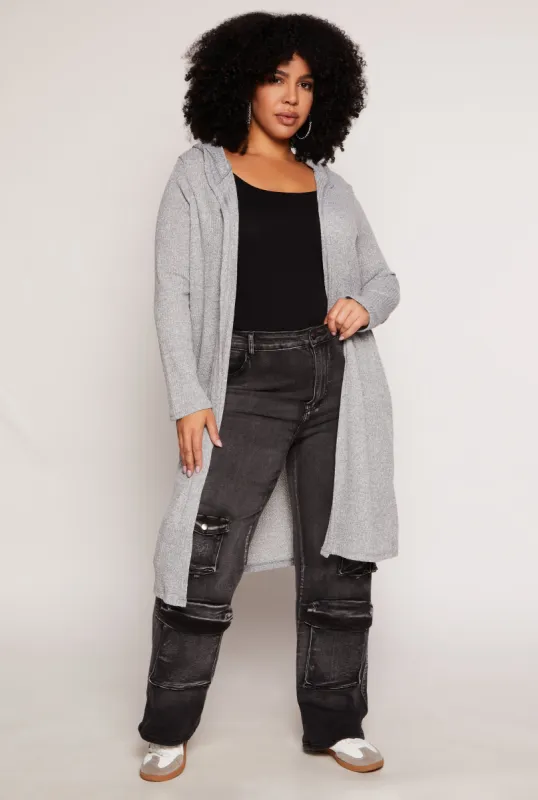 Plus Size Waffle Knit Hooded Duster sold by Rainbow