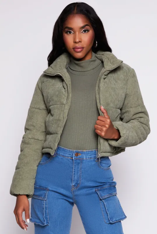 Corduroy Drawstring Hem Puffer Jacket sold by Rainbow