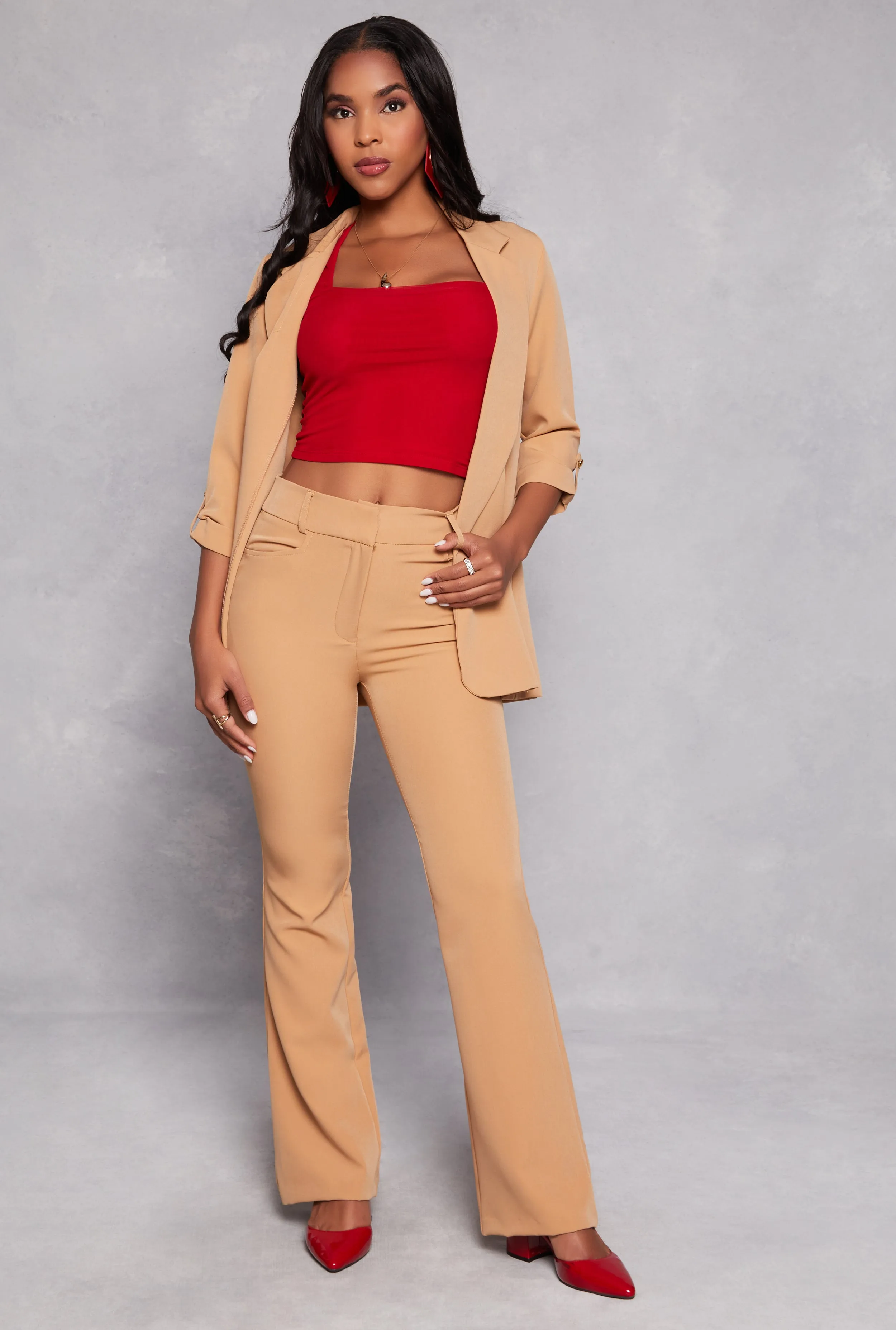 Crepe Knit Open Front Tabbed Sleeve Blazer sold by Rainbow product image thumbnail 2