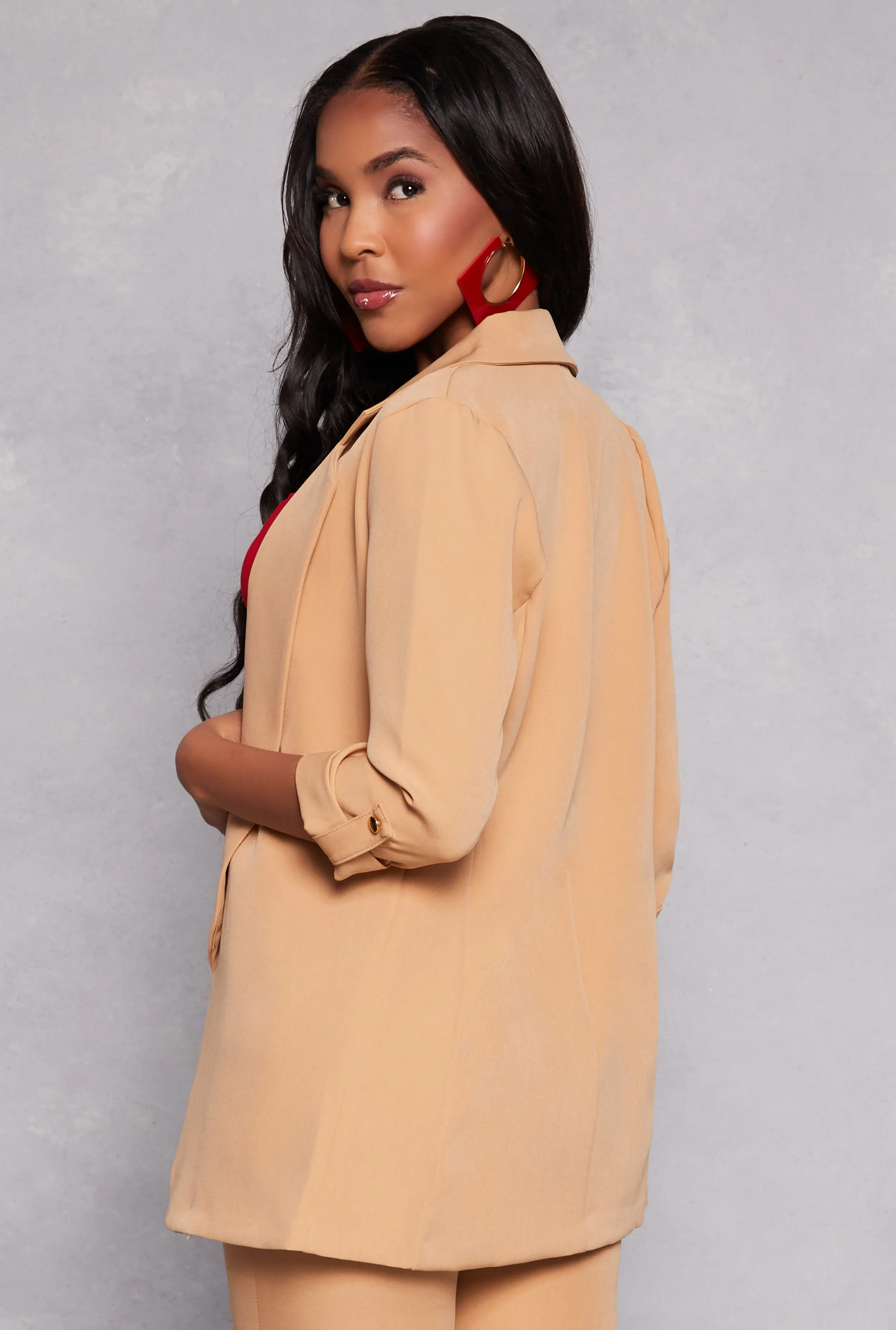 Crepe Knit Open Front Tabbed Sleeve Blazer sold by Rainbow product image thumbnail 3