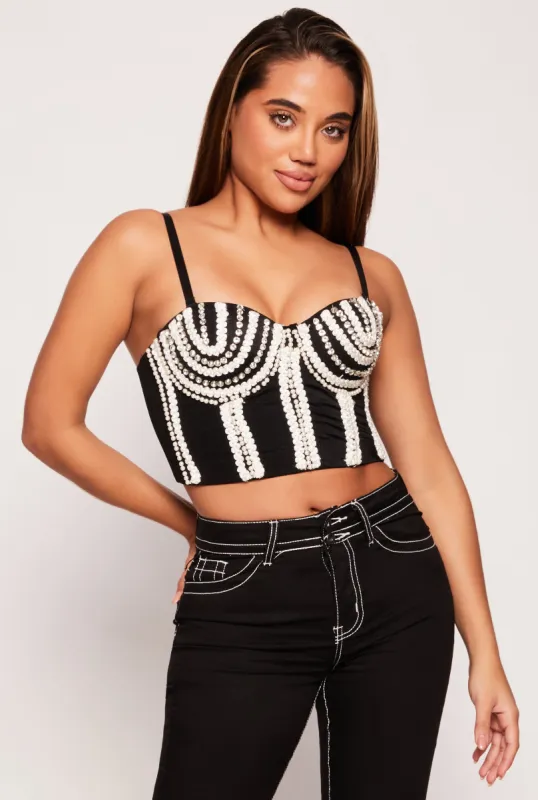 Faux Pearl Studded Convertible Bustier Top sold by Rainbow