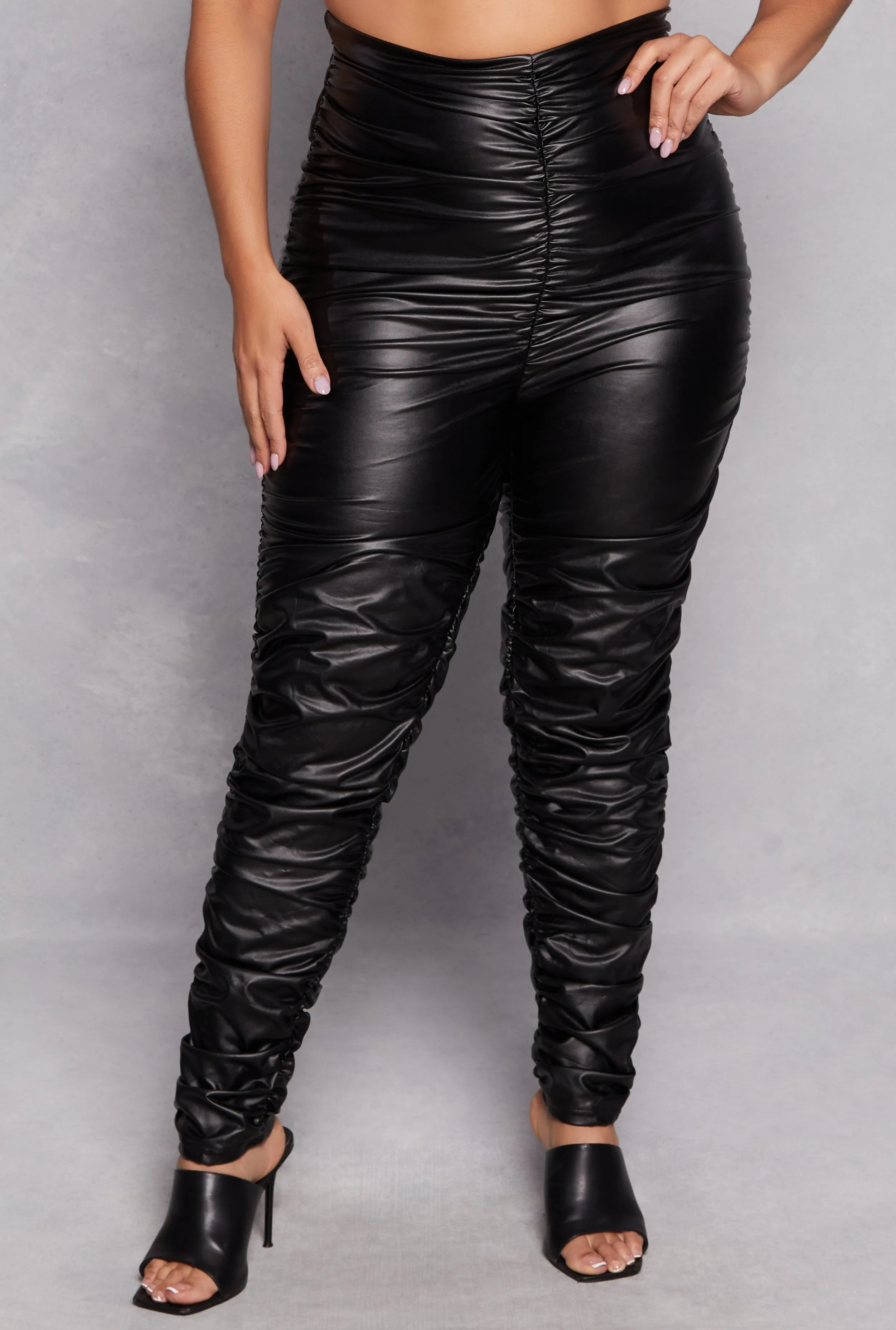 Plus Size Faux Leather Stacked Pants sold by Rainbow product image thumbnail 2