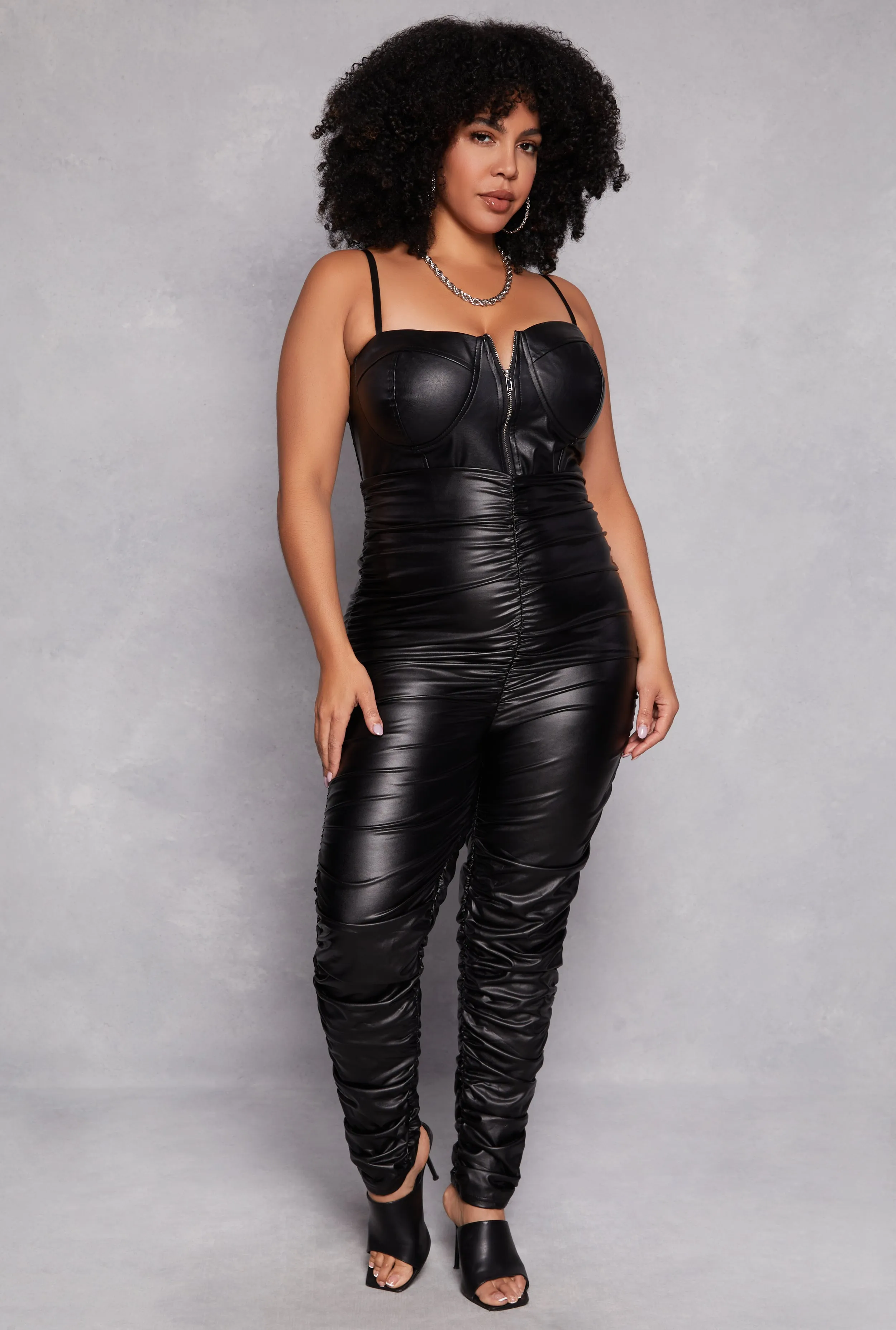 Plus Size Faux Leather Stacked Pants sold by Rainbow